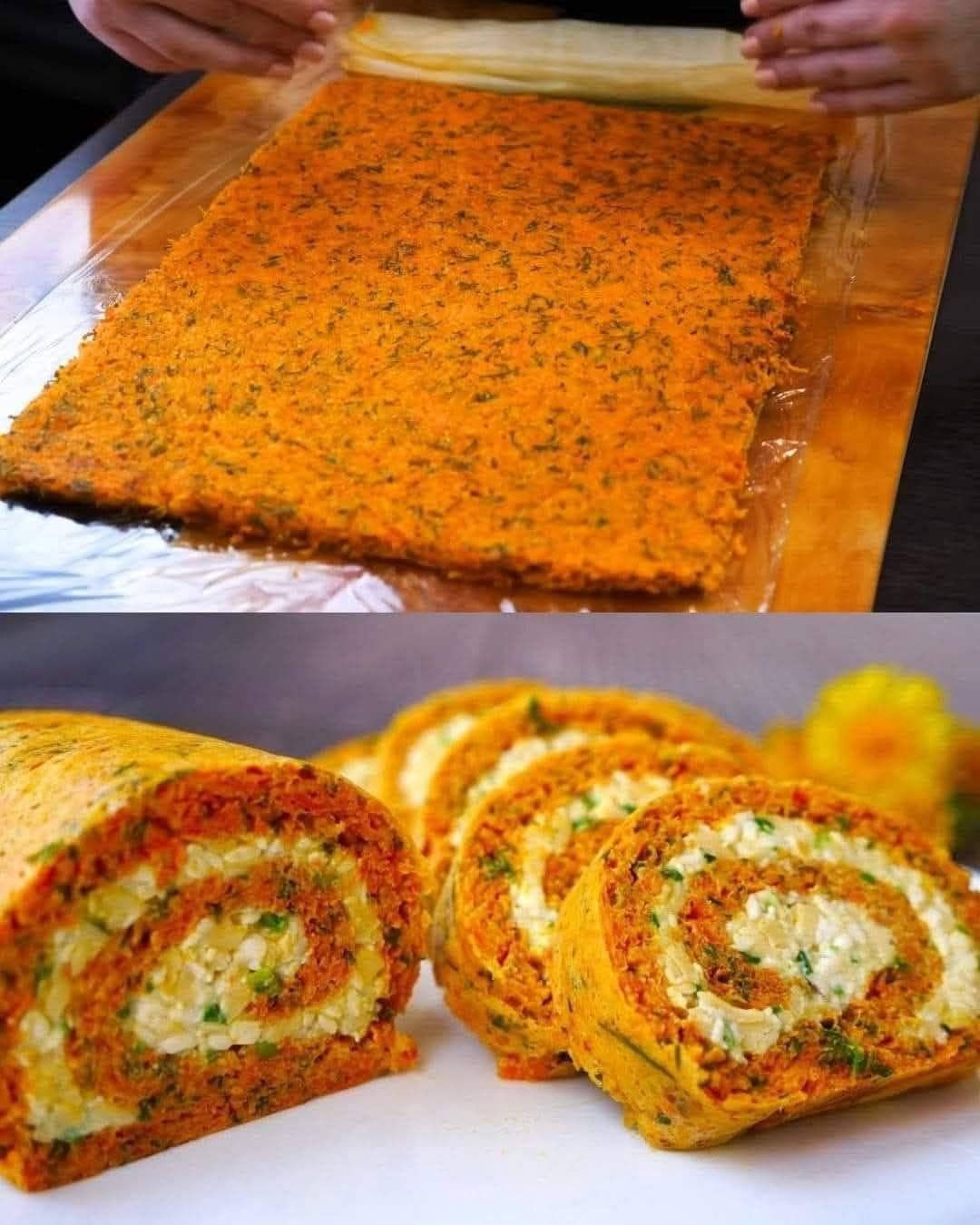 Rollo de zanahoria relleno de queso