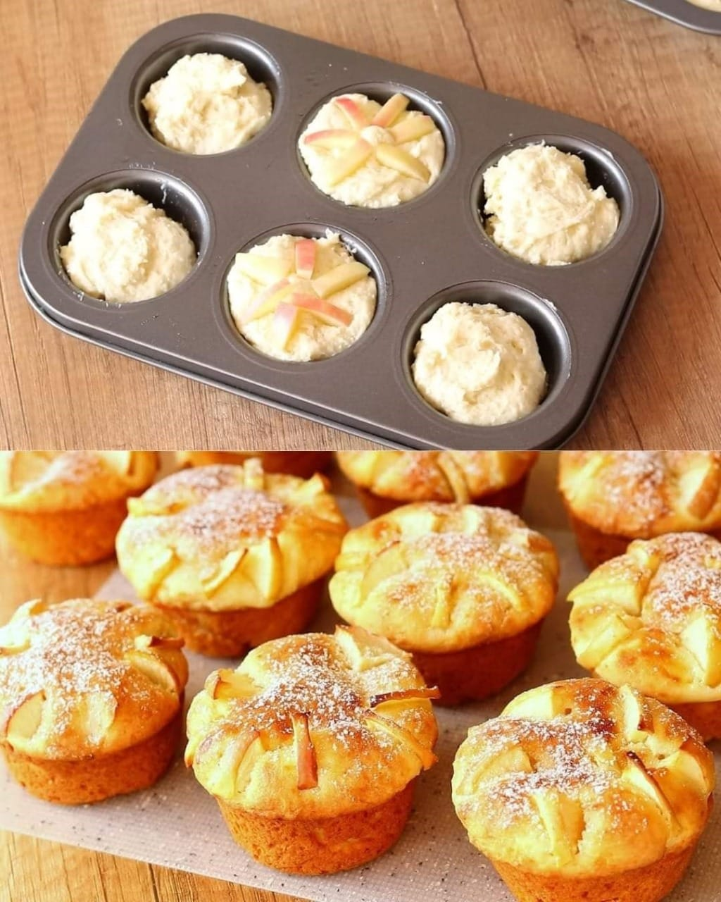 Muffins de cuajada suaves y aireados con manzanas