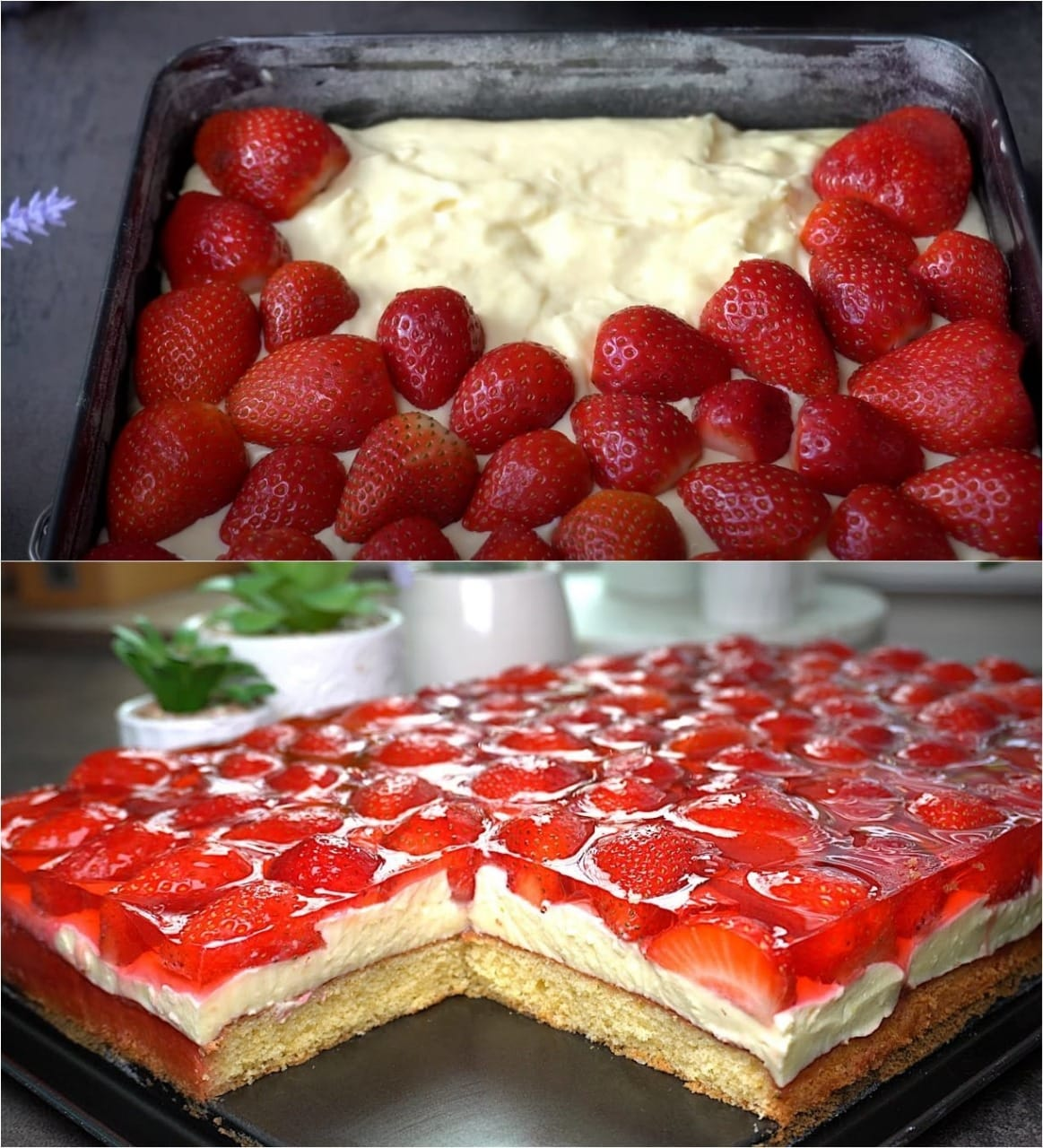 Tarta de fresa con salsa de vainilla – Muy cremosa, muy sabrosa