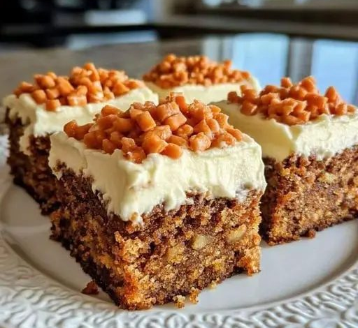 Barritas cremosas de tarta de zanahoria con glaseado de queso crema