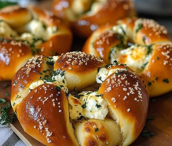 Pretzels suaves rellenos de mozzarella