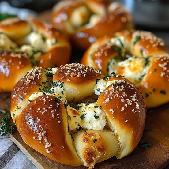 Pretzels suaves rellenos de mozzarella