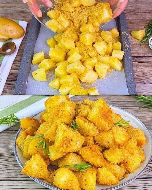 Patatas asadas cubiertas de pan rallado