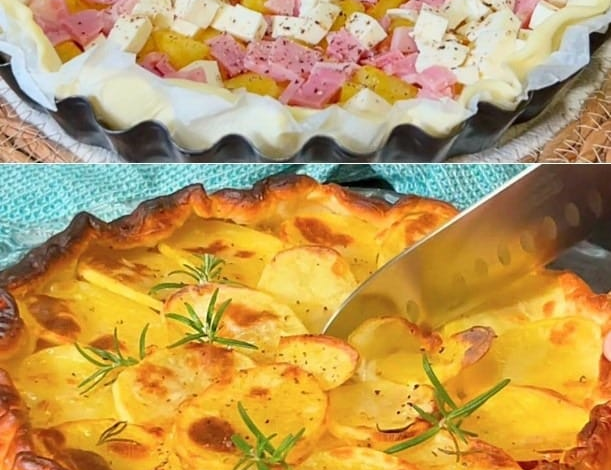 Pastel de hojaldre rústico con patatas y jamón: ¡la solución perfecta para una cena de última hora!