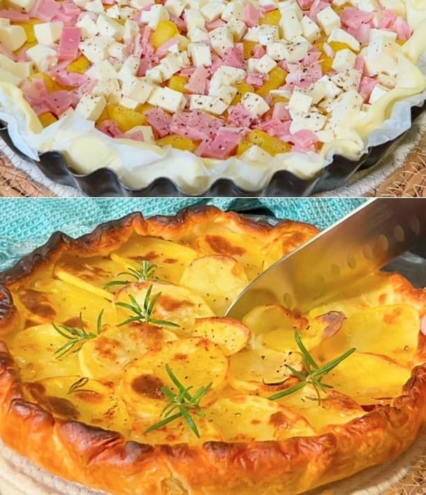 Pastel de hojaldre rústico con patatas y jamón: ¡la solución perfecta para una cena de última hora!