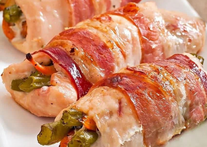 RECETA DE PECHUGA RELLENA DE VERDURAS ENVUELTA EN TOCINO