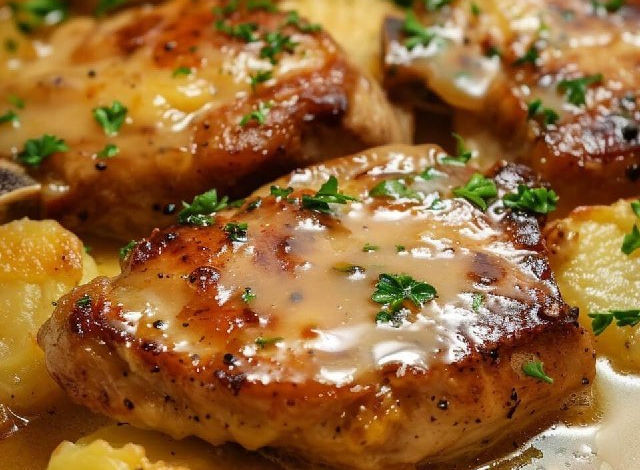 Chuletas de cerdo con patatas gratinadas