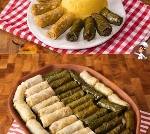 Rollitos tradicionales de chucrut y hojas de parra rellenos de setas: una delicia sin carne