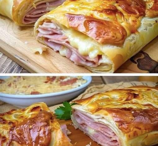 Strudel de hojaldre con jamón y queso en 10 minutos