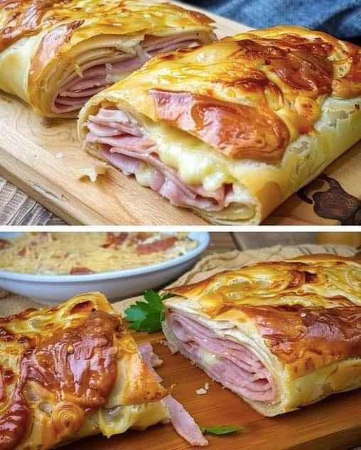 Strudel de hojaldre con jamón y queso en 10 minutos