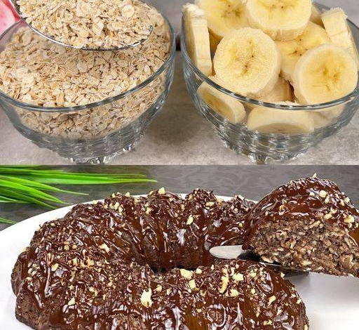 Pastel de avena, chocolate y plátano con nueces