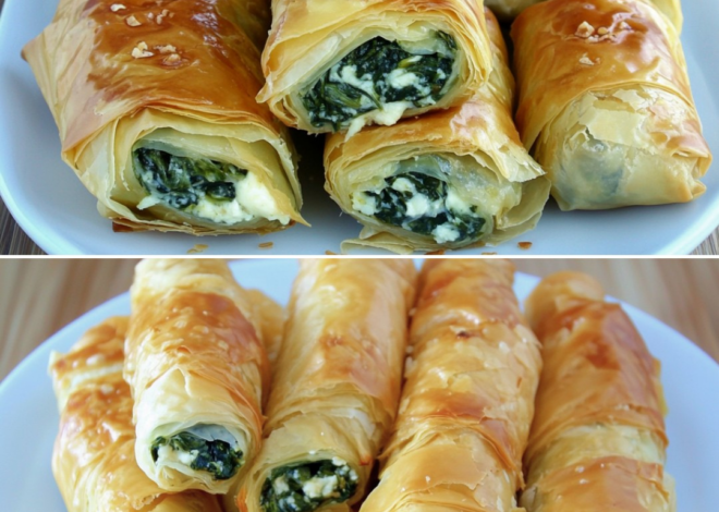 Rollos de masa filo crujientes de espinacas y queso (pasteles turcos al estilo börek)