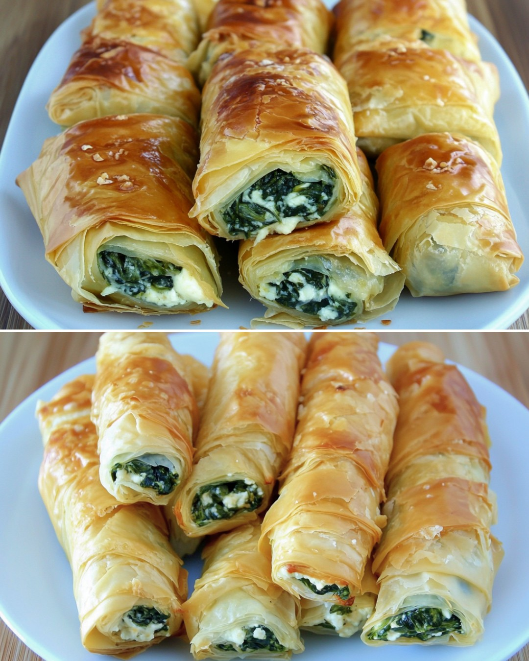 Rollos de masa filo crujientes de espinacas y queso (pasteles turcos al estilo börek)