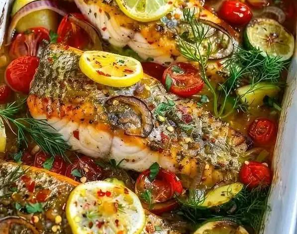 Receta de pescado al horno al estilo mediterráneo