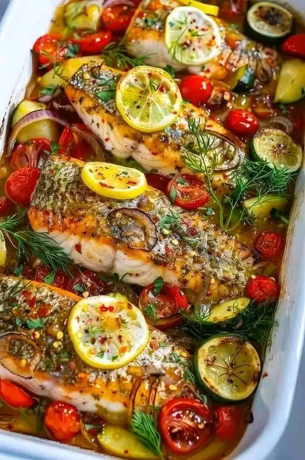 Receta de pescado al horno al estilo mediterráneo