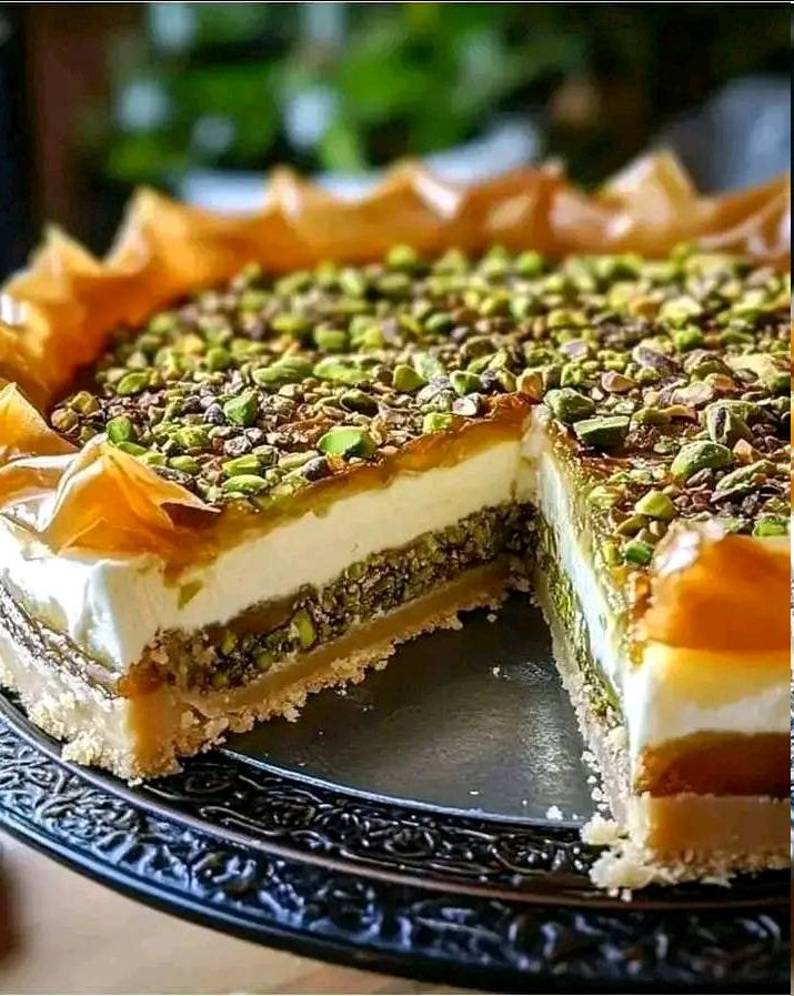 Receta de tarta de queso y baklava con pistachos